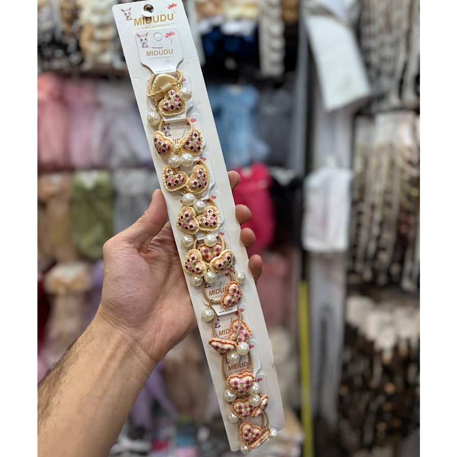 کش مو دخترانه مدل  عروسکی کرم و قهوه ای  بسته ۲۰ عددی کپی