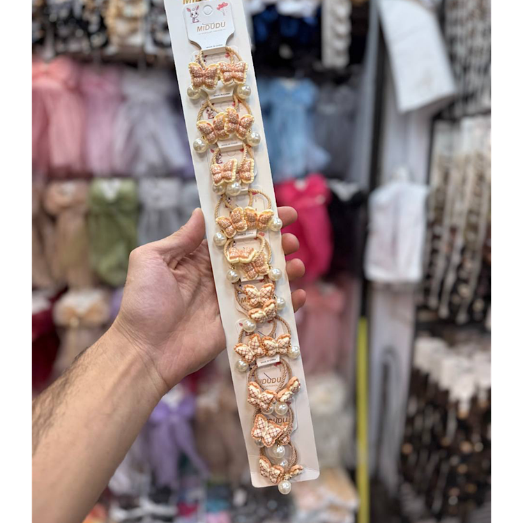 کش مو دخترانه مدل عروسکی کرم و قهوه ای بسته ۲۰ عددی کپی