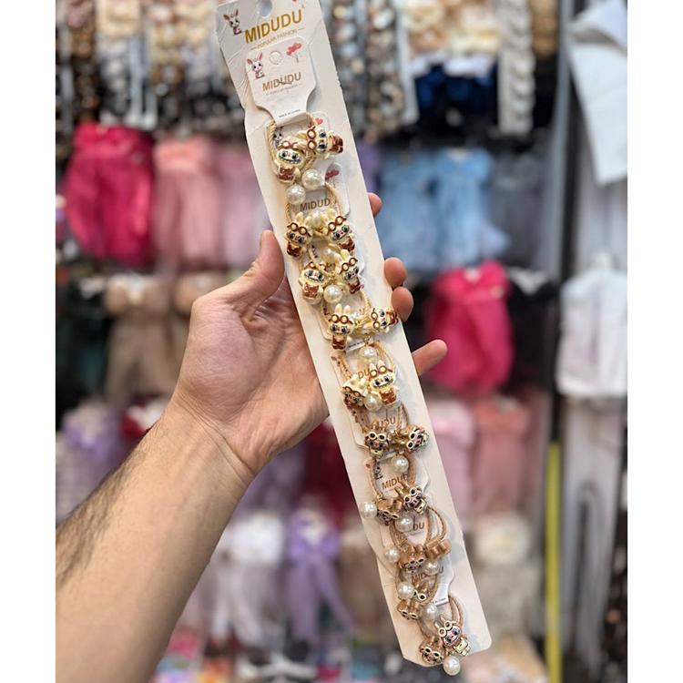 کش مو دخترانه مدل عروسکی کرم و قهوه ای بسته ۲۰ عددی کپی