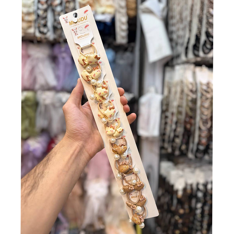 کش مو دخترانه مدل عروسکی کرم و قهوه ای بسته ۲۰ عددی کپی