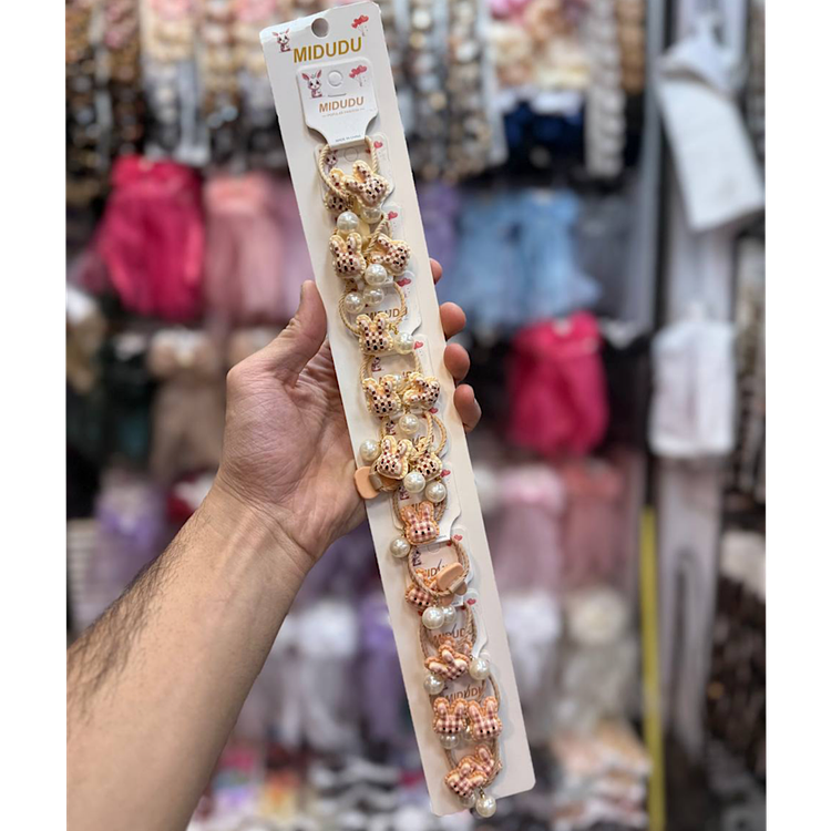کش مو دخترانه مدل عروسکی کرم و قهوه ای بسته ۲۰ عددی کپی